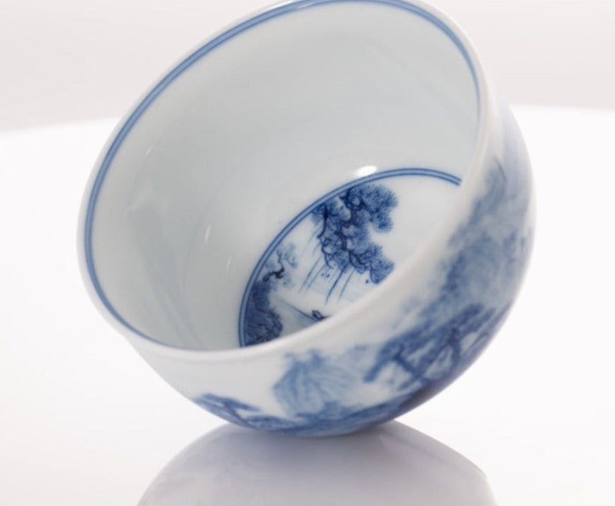 Masterpiece Jingdezhen Blue and White Porcelain Tea Bowl Distant Mountain Landscape
