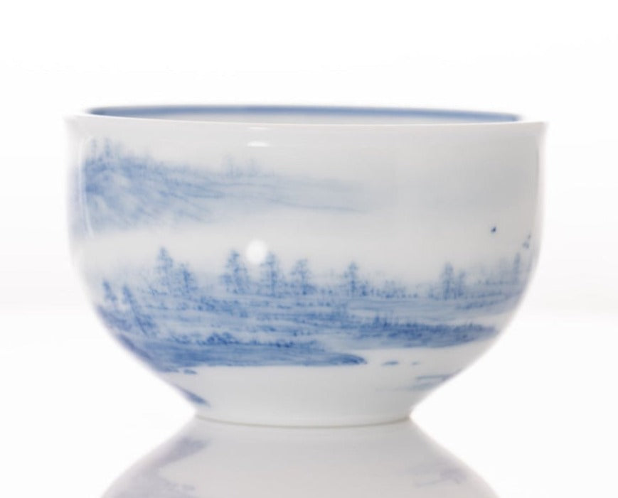 Masterpiece Jingdezhen Blue and White Porcelain Tea Bowl Distant Mountain Landscape