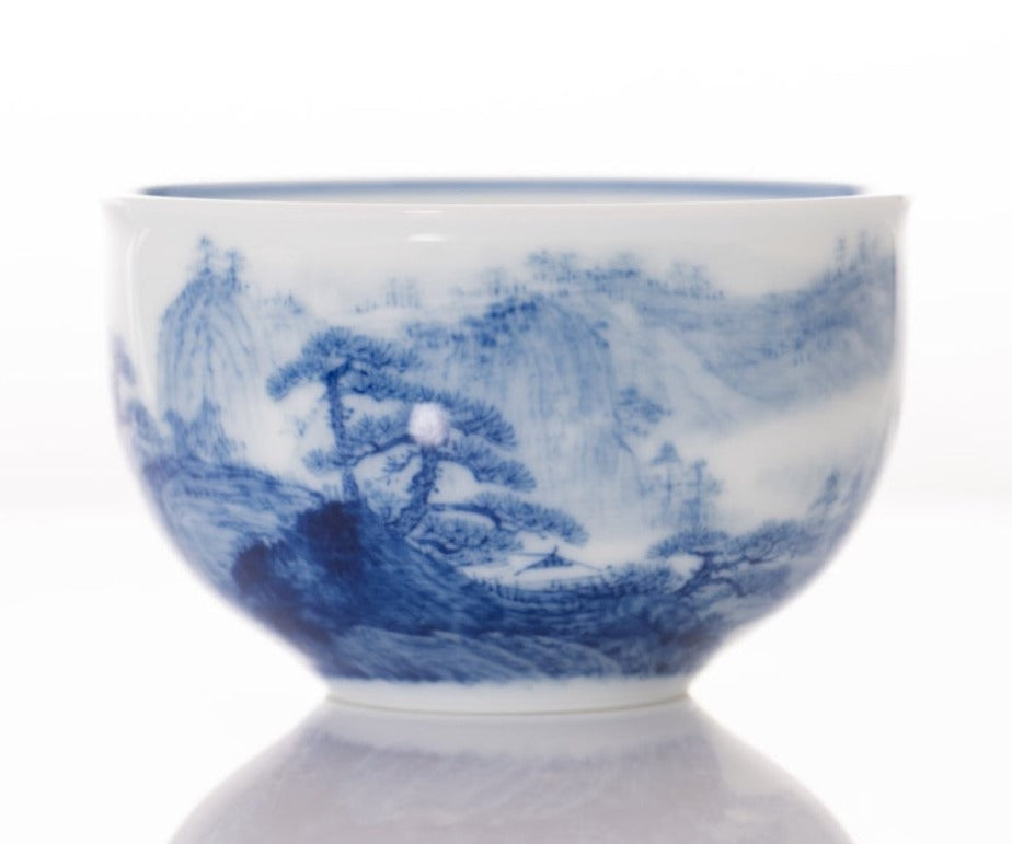 Masterpiece Jingdezhen Blue and White Porcelain Tea Bowl Distant Mountain Landscape