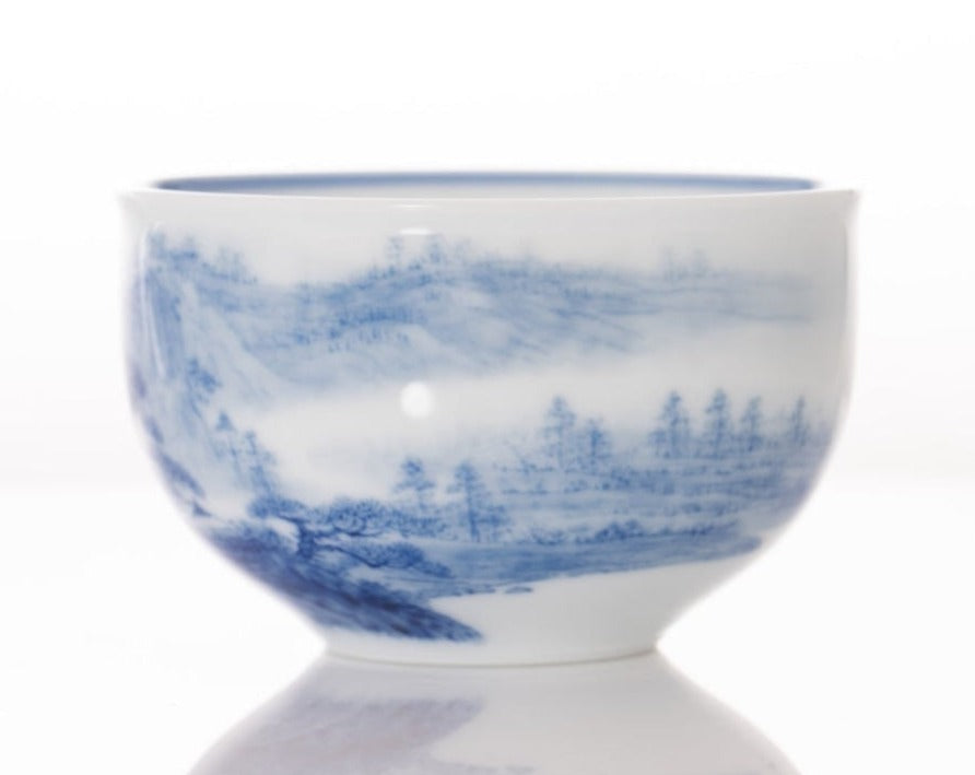 Masterpiece Jingdezhen Blue and White Porcelain Tea Bowl Distant Mountain Landscape