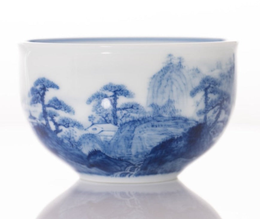 Masterpiece Jingdezhen Blue and White Porcelain Tea Bowl Distant Mountain Landscape