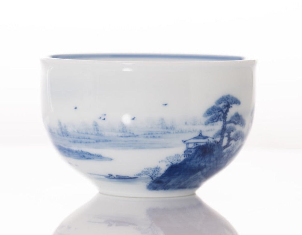 Masterpiece Jingdezhen Blue and White Porcelain Tea Bowl Distant Mountain Landscape