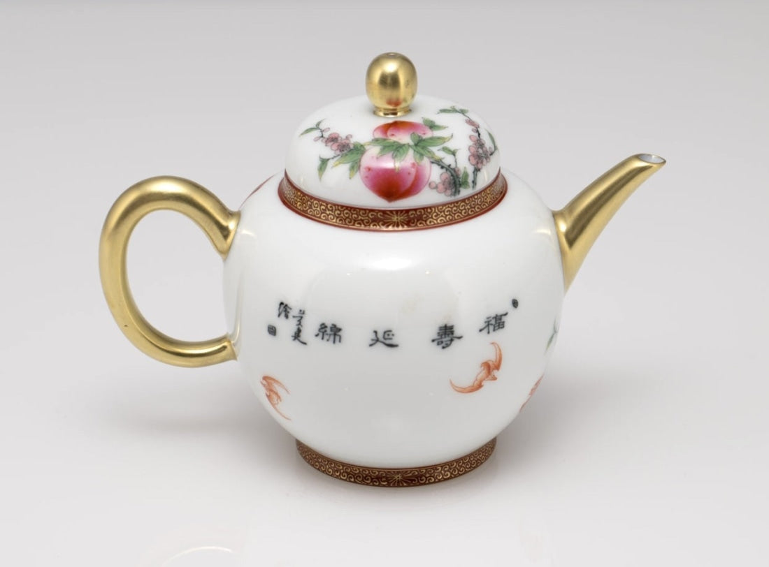 Masterpiece Gold-Plated Enamel Porcelain Teapot Longevity Peach