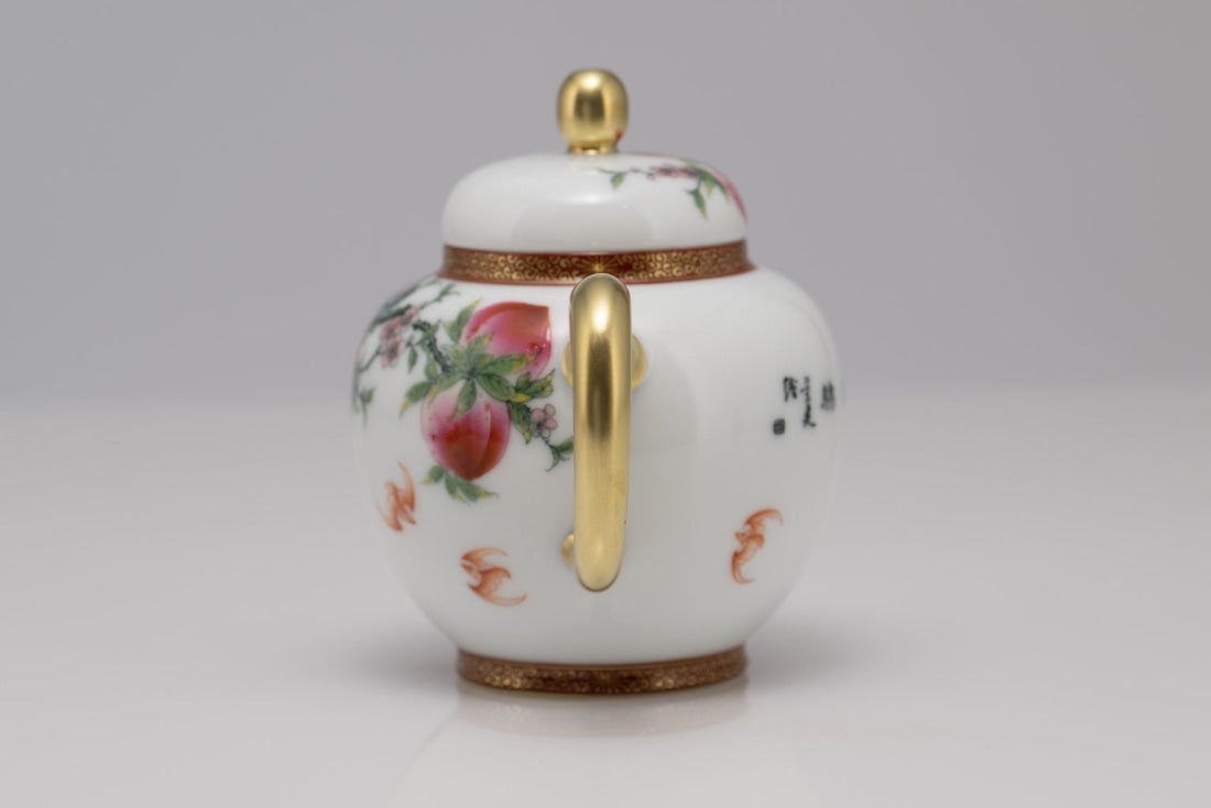 Masterpiece Gold-Plated Enamel Porcelain Teapot Longevity Peach