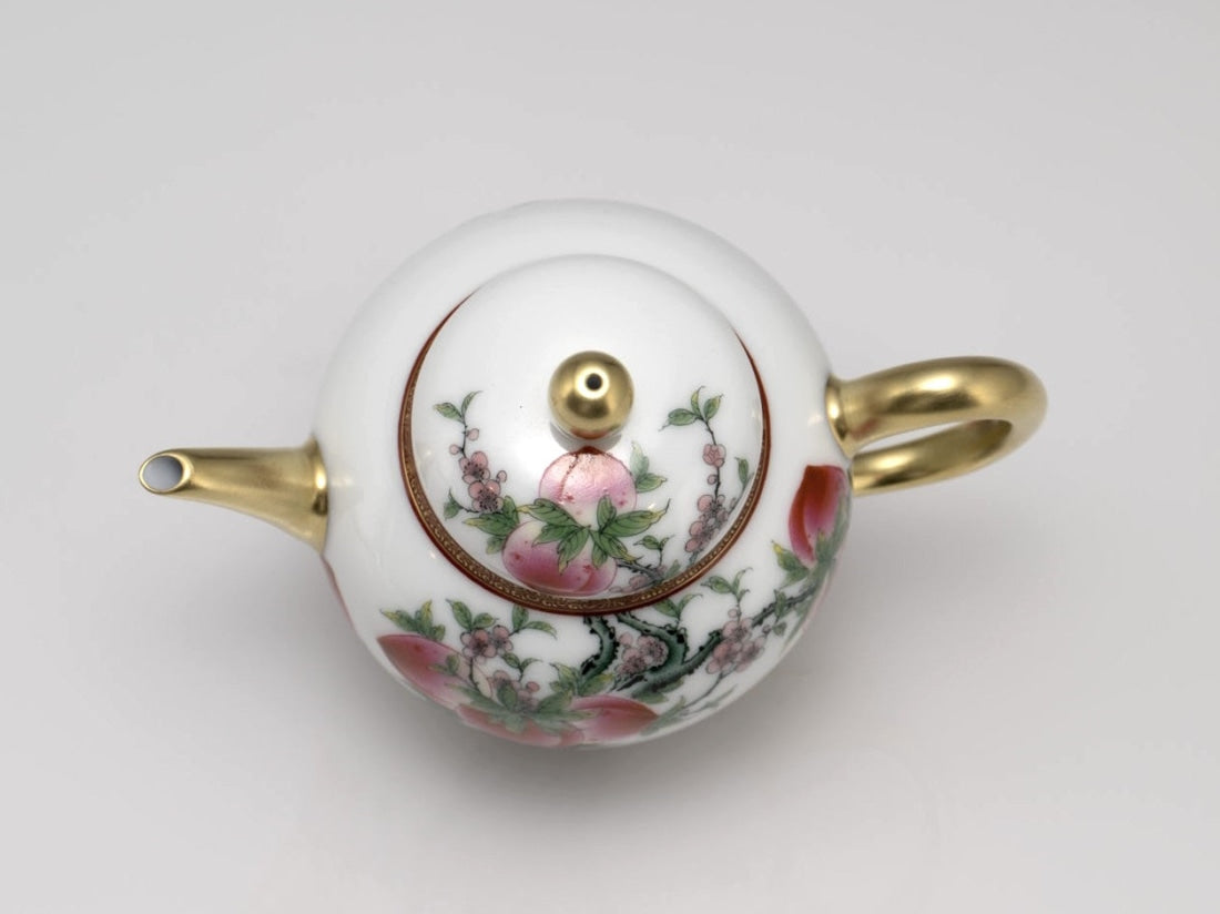 Masterpiece Gold-Plated Enamel Porcelain Teapot Longevity Peach