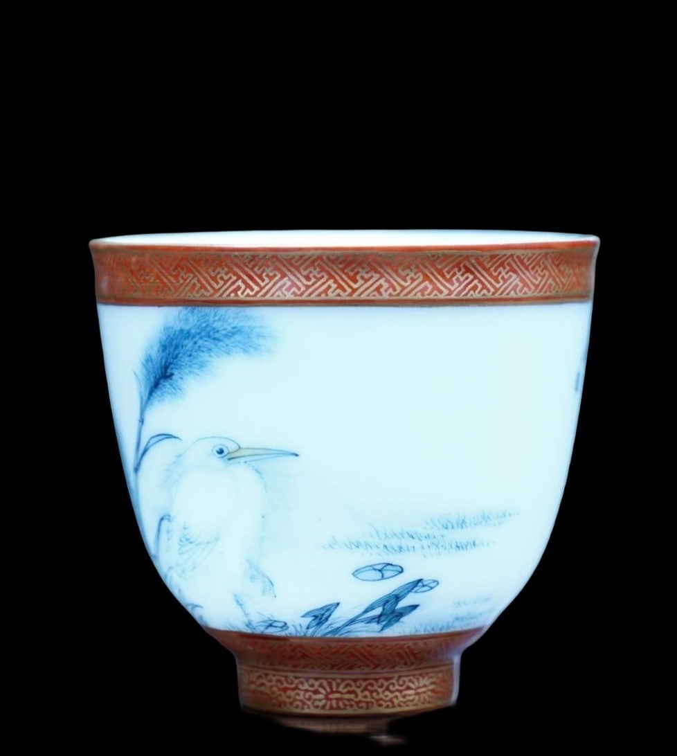 Masterpiece Jingdezhen Wucai Porcelain Gold Banded Wucai Prosperity Teacup