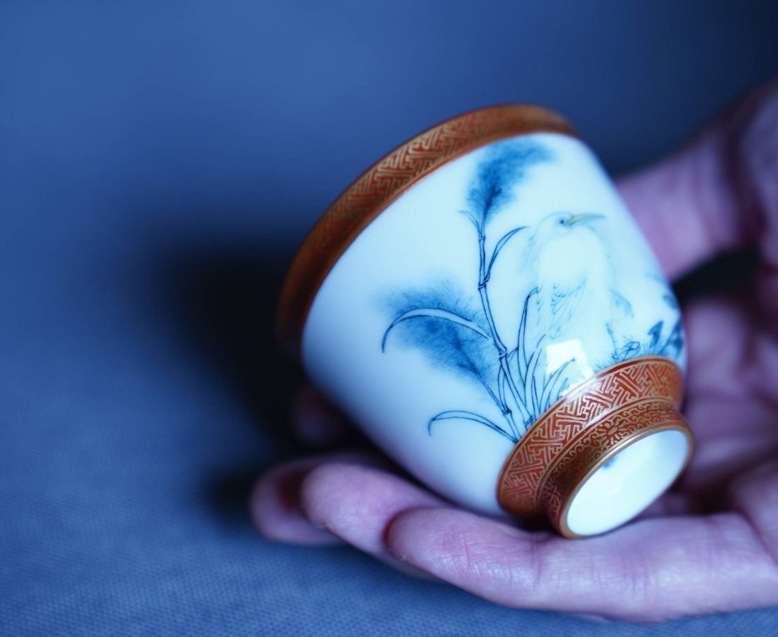 Masterpiece Jingdezhen Wucai Porcelain Gold Banded Wucai Prosperity Teacup