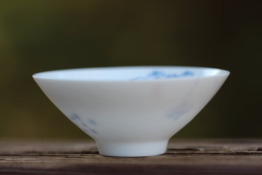 Tea Ware - Porcelain Bowl Hat Tea Cup Hand-painted Fish and Lotus Pair