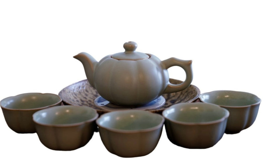 Ru Kiln Porcelain Sunflower Teapot with optional Matching Base and Teacup Set
