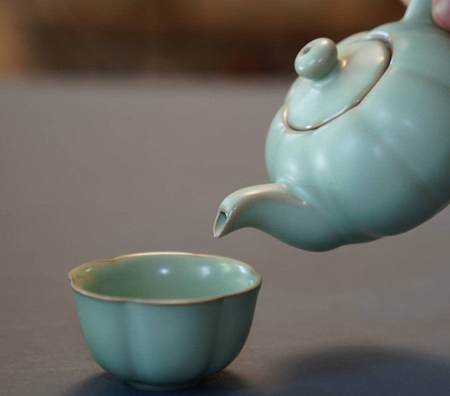 Ru Kiln Porcelain Sunflower Teapot with optional Matching Base and Teacup Set