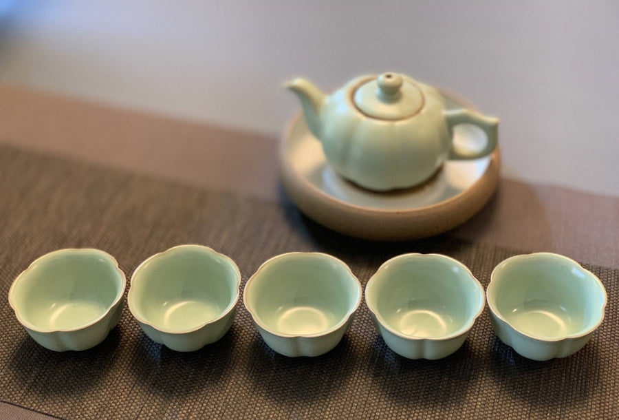 Ru Kiln Porcelain Sunflower Teapot with optional Matching Base and Teacup Set