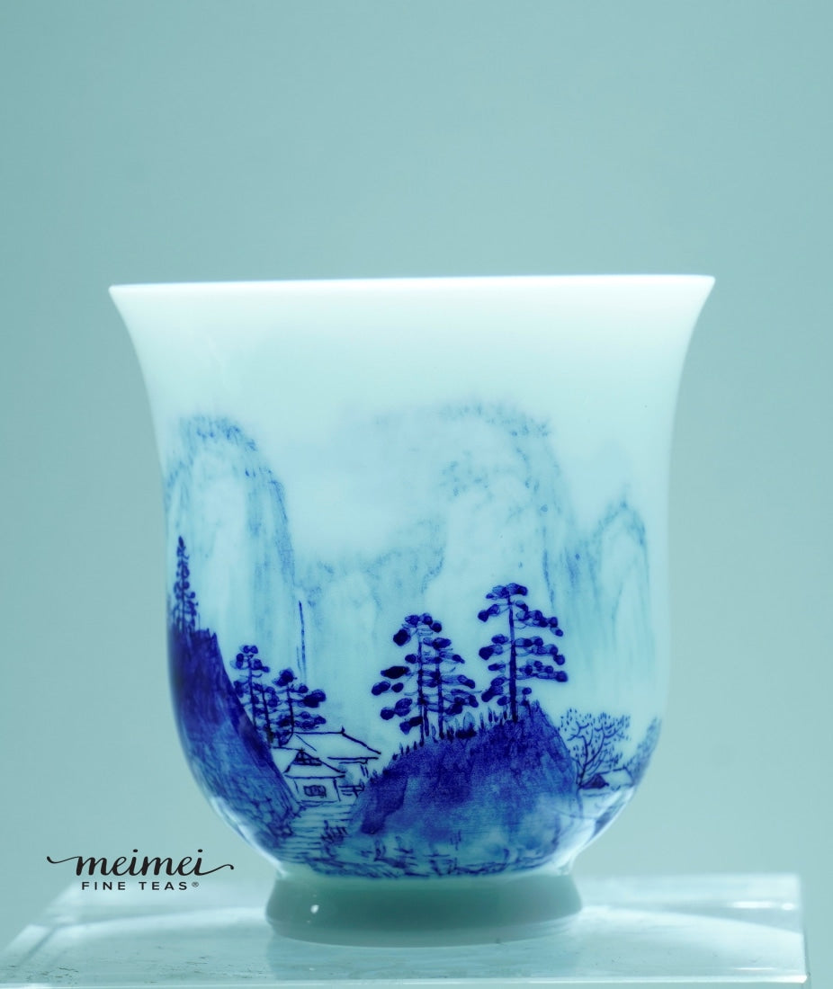 Treasure Blue and White Porcelain Tea Cup Distant Mountain Painting 120ml