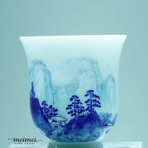 Treasure Blue and White Porcelain Tea Cup Distant Mountain Painting 120ml