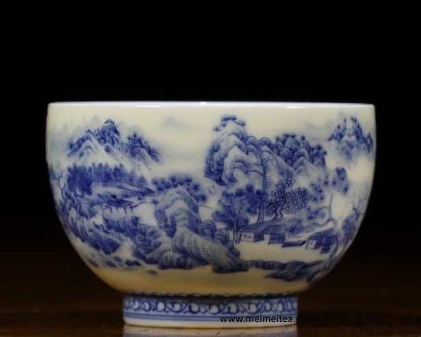 Jingdezhen Treasure Blue and White Porcelain Teacup Elaborate Landscape