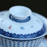 Jingdezhen Blue and White Porcelain Gaiwan Heart Sutra Scriptures