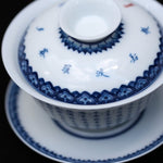 Jingdezhen Blue and White Porcelain Gaiwan Heart Sutra Scriptures