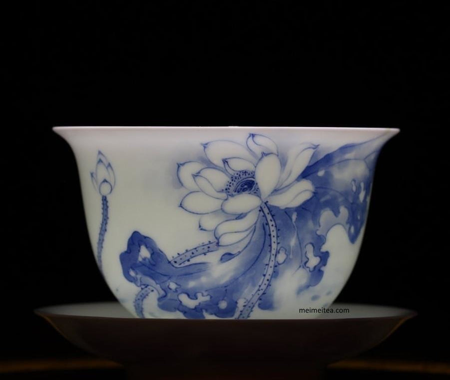 Tea Ware - Treasure Jingdezhen Blue and White Porcelain Lotus Gaiwan