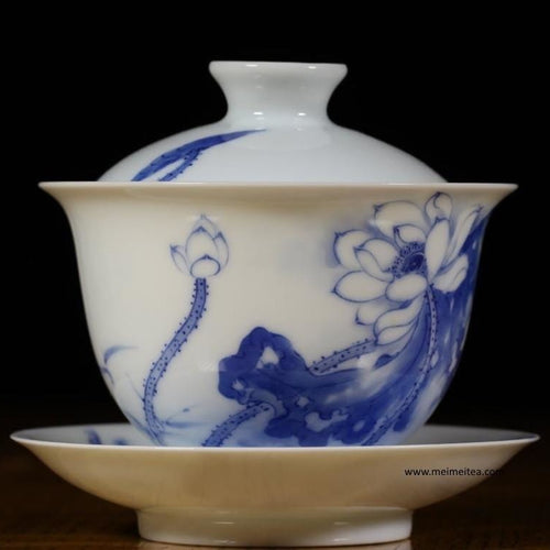 Treasure Jingdezhen Blue and White Porcelain Lotus Gaiwan
