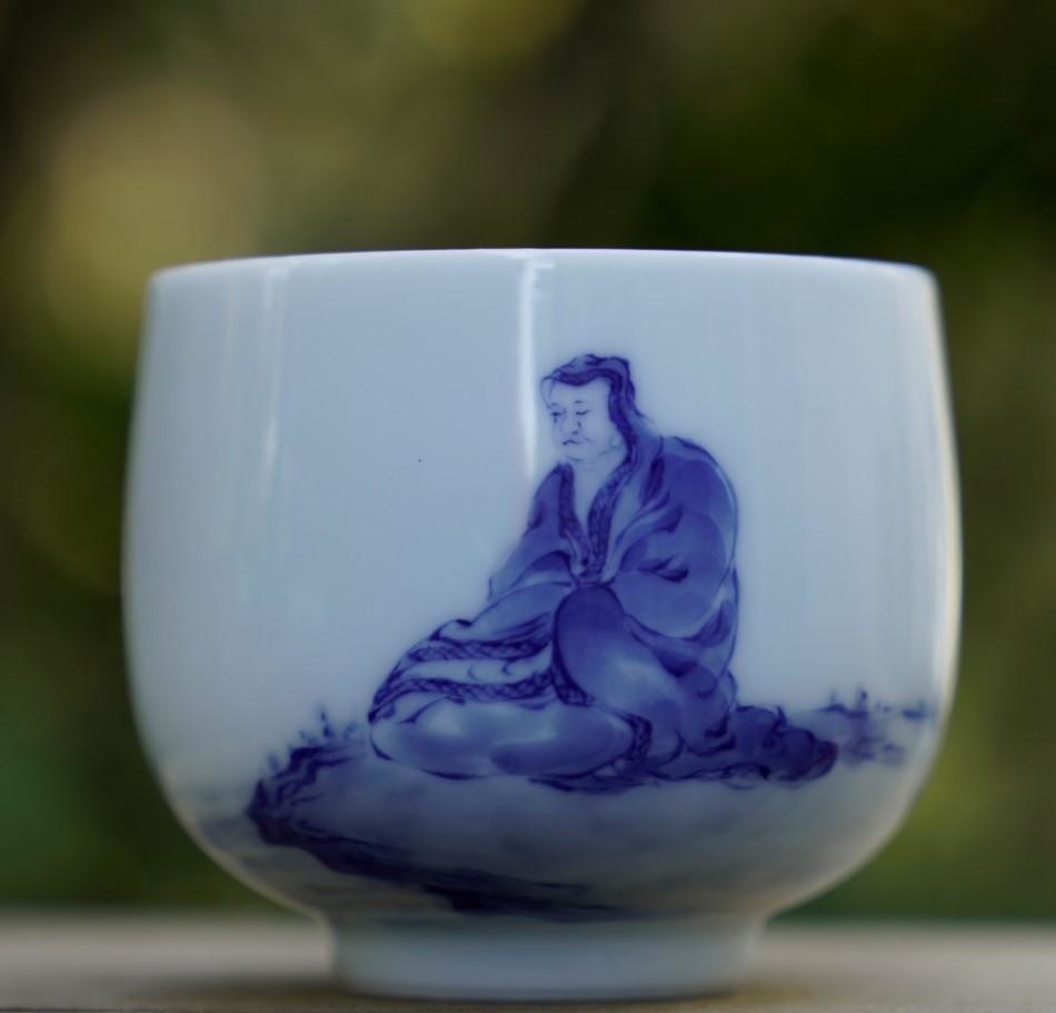 Treasure Jingdezhen Blue and White Porcelain Master Tea Bowl Contemplating Monk