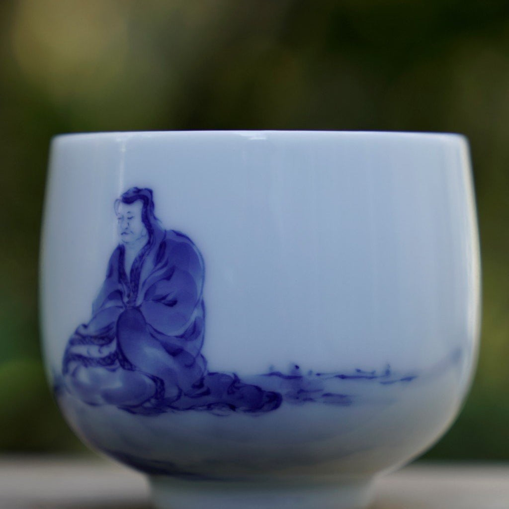 Treasure Jingdezhen Blue and White Porcelain Master Tea Bowl Contemplating Monk