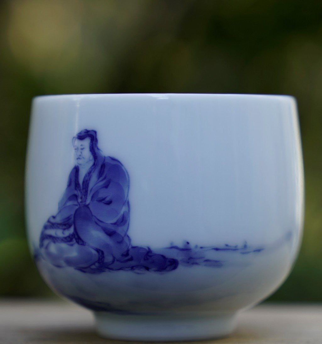 Treasure Jingdezhen Blue and White Porcelain Master Tea Bowl Contemplating Monk