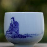 Treasure Jingdezhen Blue and White Porcelain Master Tea Bowl Contemplating Monk