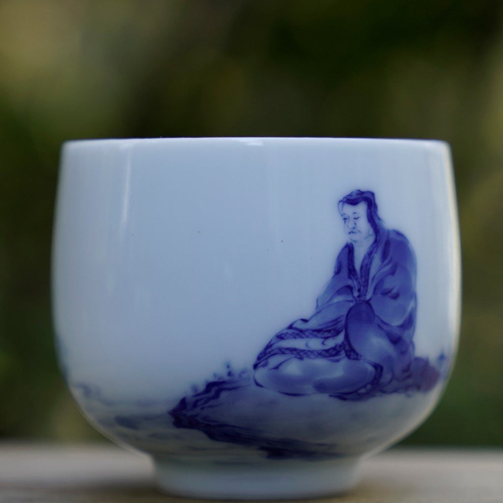 Treasure Jingdezhen Blue and White Porcelain Master Tea Bowl Contemplating Monk
