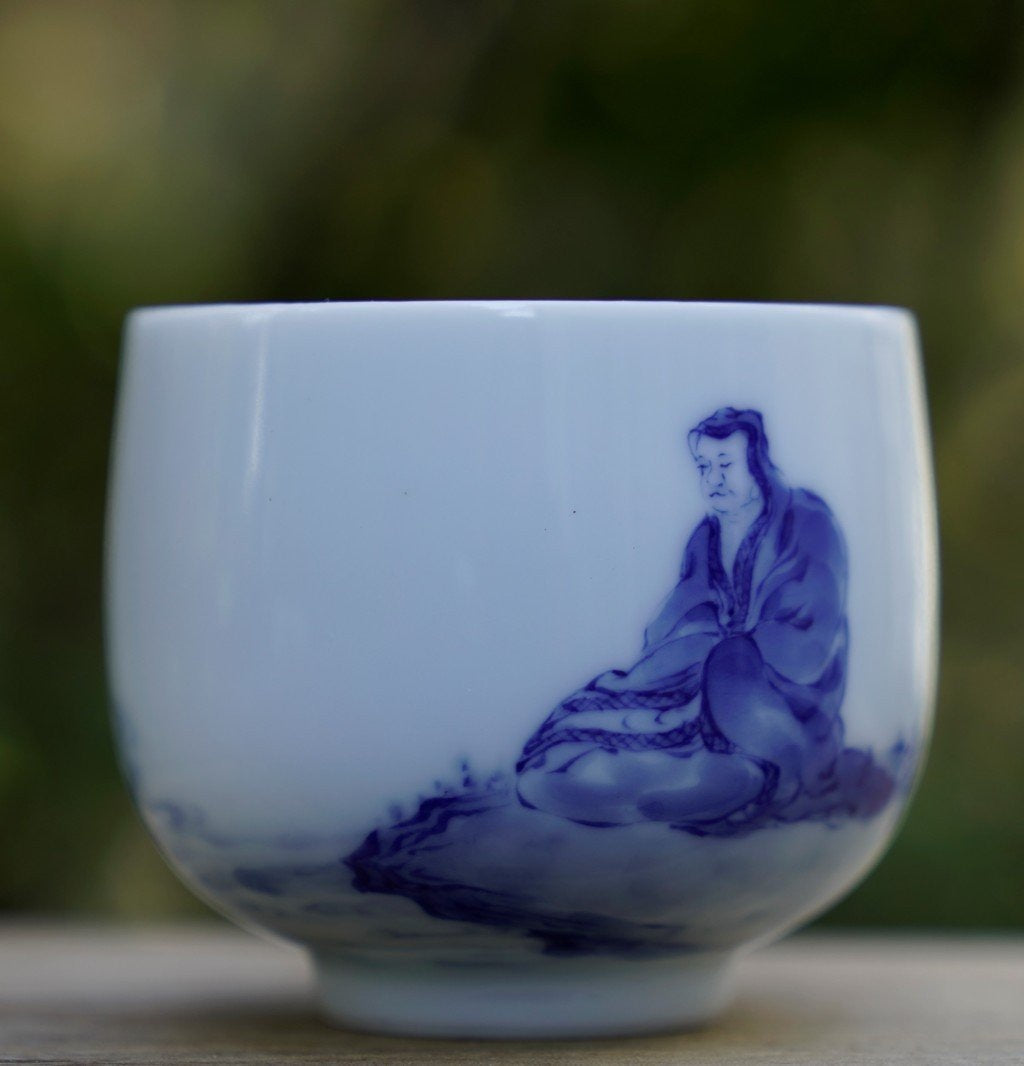 Treasure Jingdezhen Blue and White Porcelain Master Tea Bowl Contemplating Monk