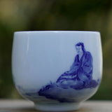 Treasure Jingdezhen Blue and White Porcelain Master Tea Bowl Contemplating Monk
