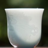 Jingdezhen White Porcelain Teacup Bell Shape Lotus Relief