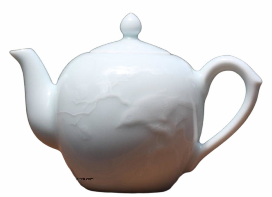 Treasure Jingdezhen White Porcelain Teapot Bird and Moon Relief