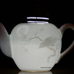 Treasure Jingdezhen White Porcelain Teapot Bird and Moon Relief