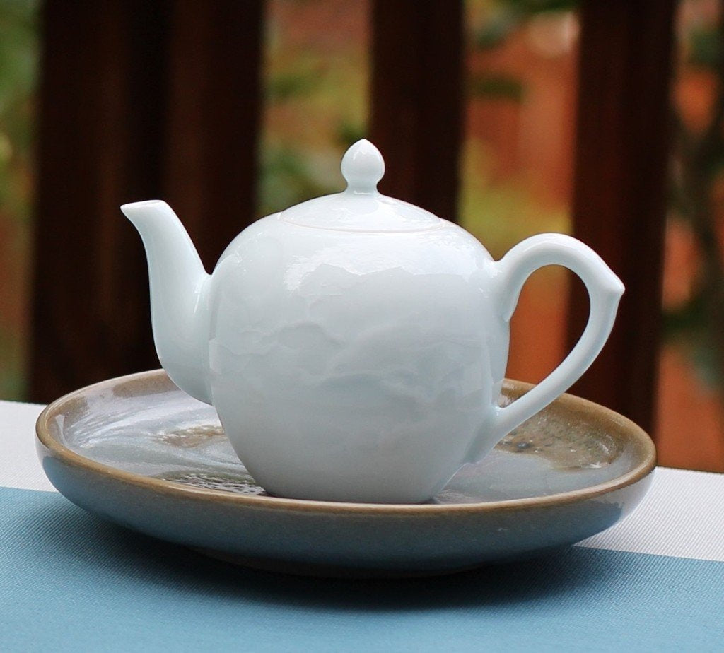 Treasure Jingdezhen White Porcelain Teapot Bird and Moon Relief