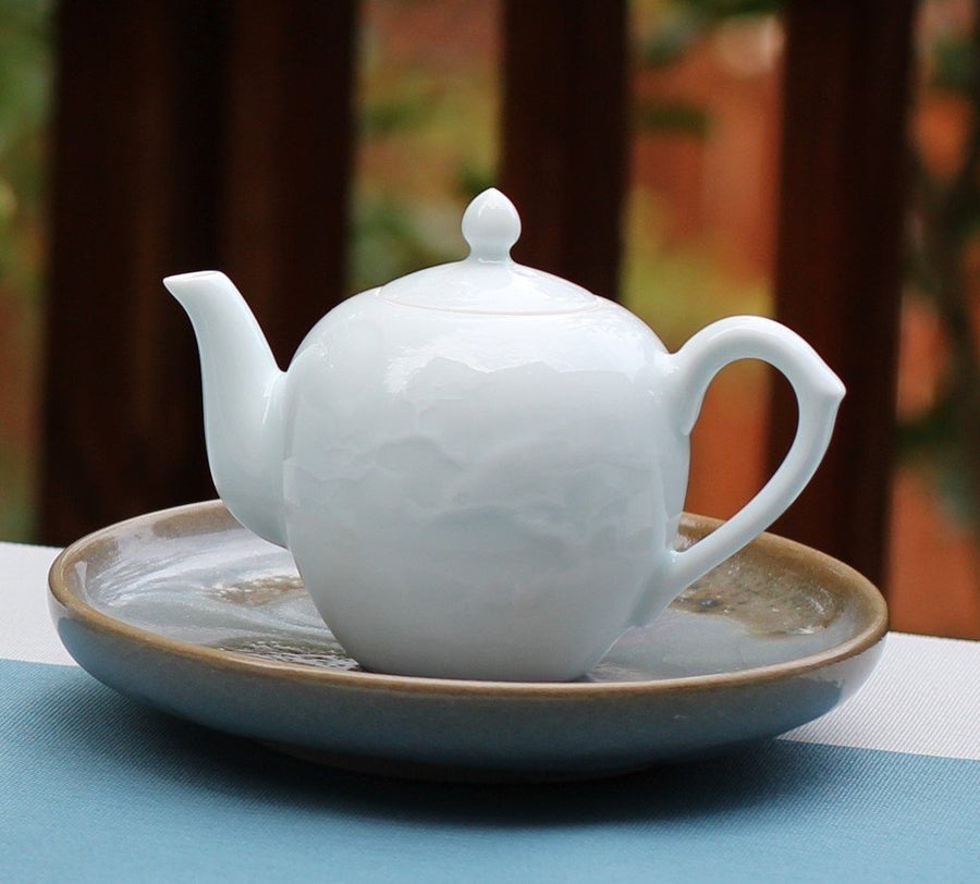 Treasure Jingdezhen White Porcelain Teapot Bird and Moon Relief