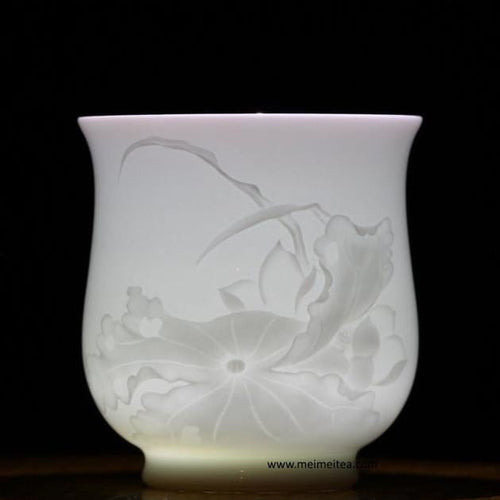 Treasure White Porcelain Tea Cup Elaborate Lotus Relief