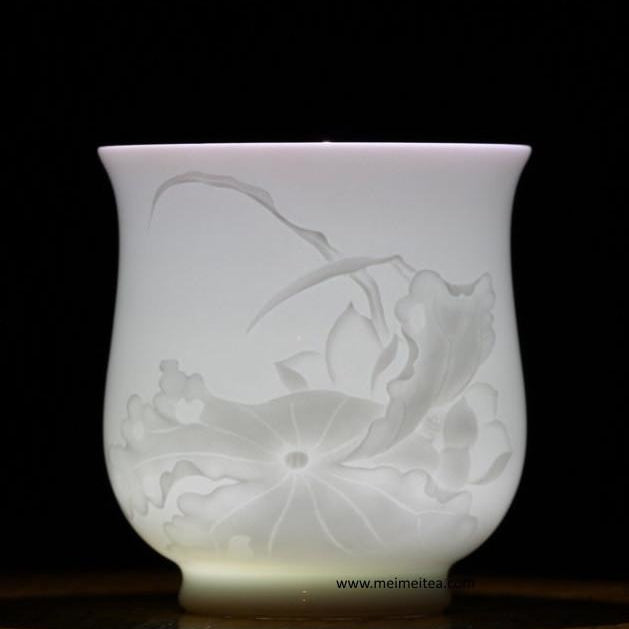Treasure White Porcelain Tea Cup Elaborate Lotus Relief