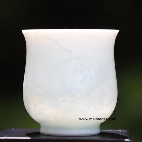 Treasure White Porcelain Tea Cup Elaborate Lotus Relief
