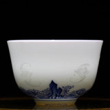 Treasure Yingqing Blue and White Porcelain Teacup Relief Five Happiness