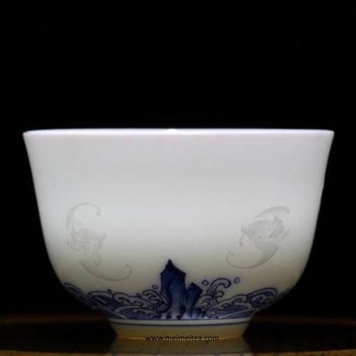Treasure Yingqing Blue and White Porcelain Teacup Relief Five Happiness