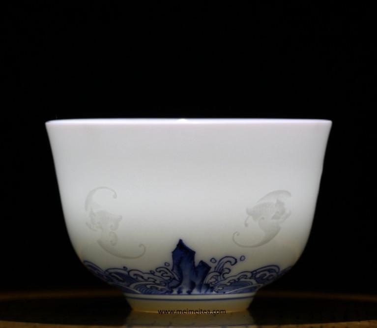 Treasure Yingqing Blue and White Porcelain Teacup Relief Five Happiness