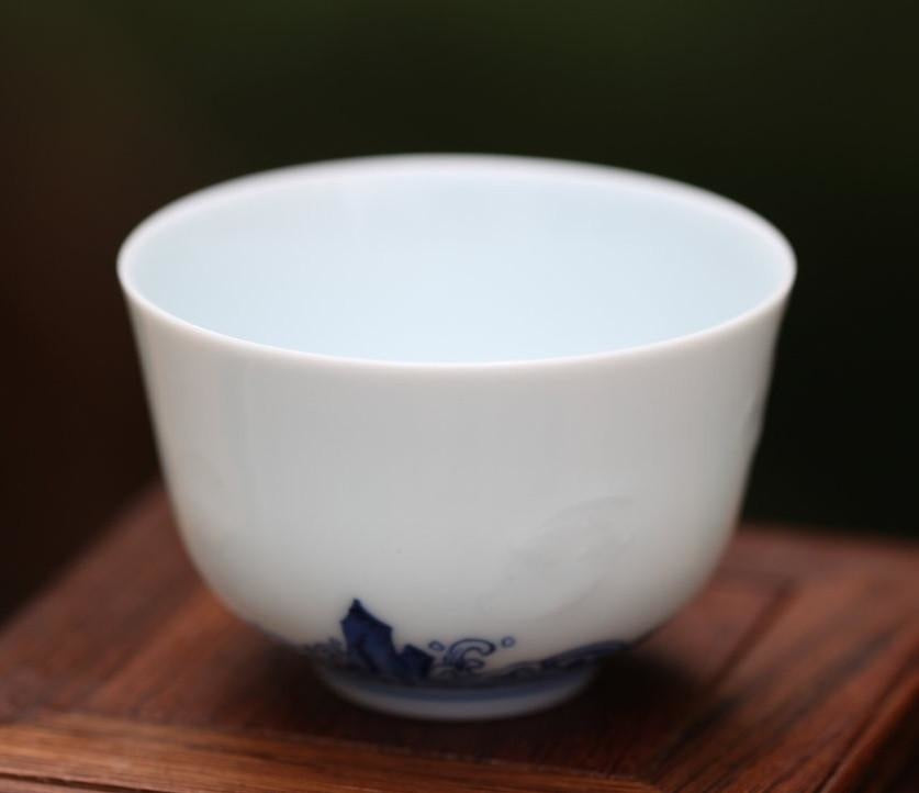 Treasure Yingqing Blue and White Porcelain Teacup Relief Five Happiness