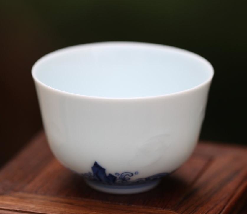 Treasure Yingqing Blue and White Porcelain Teacup Relief Five Happiness