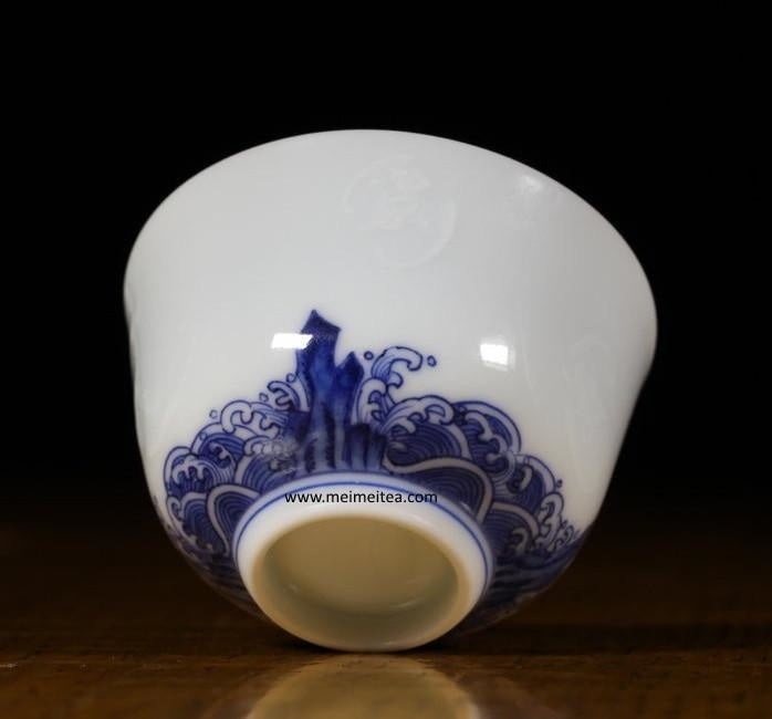 Treasure Yingqing Blue and White Porcelain Teacup Relief Five Happiness