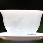 Treasure Jingdezhen White Porcelain Gaiwan Engraved Bird and Moon