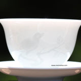 Treasure Jingdezhen White Porcelain Gaiwan Engraved Bird and Moon