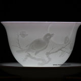 Treasure Jingdezhen White Porcelain Gaiwan Engraved Bird and Moon