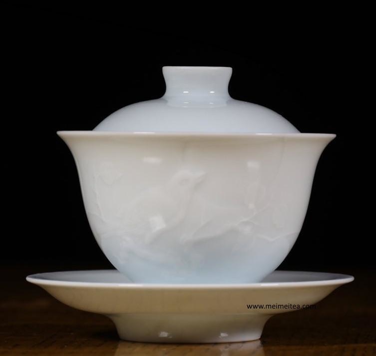 Tea Ware - Treasure Yingqing White Porcelain Gaiwan Bird and Moon