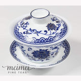 Traditional Blue and White Porcelain Gaiwan Buddhist Intertwined Lotus